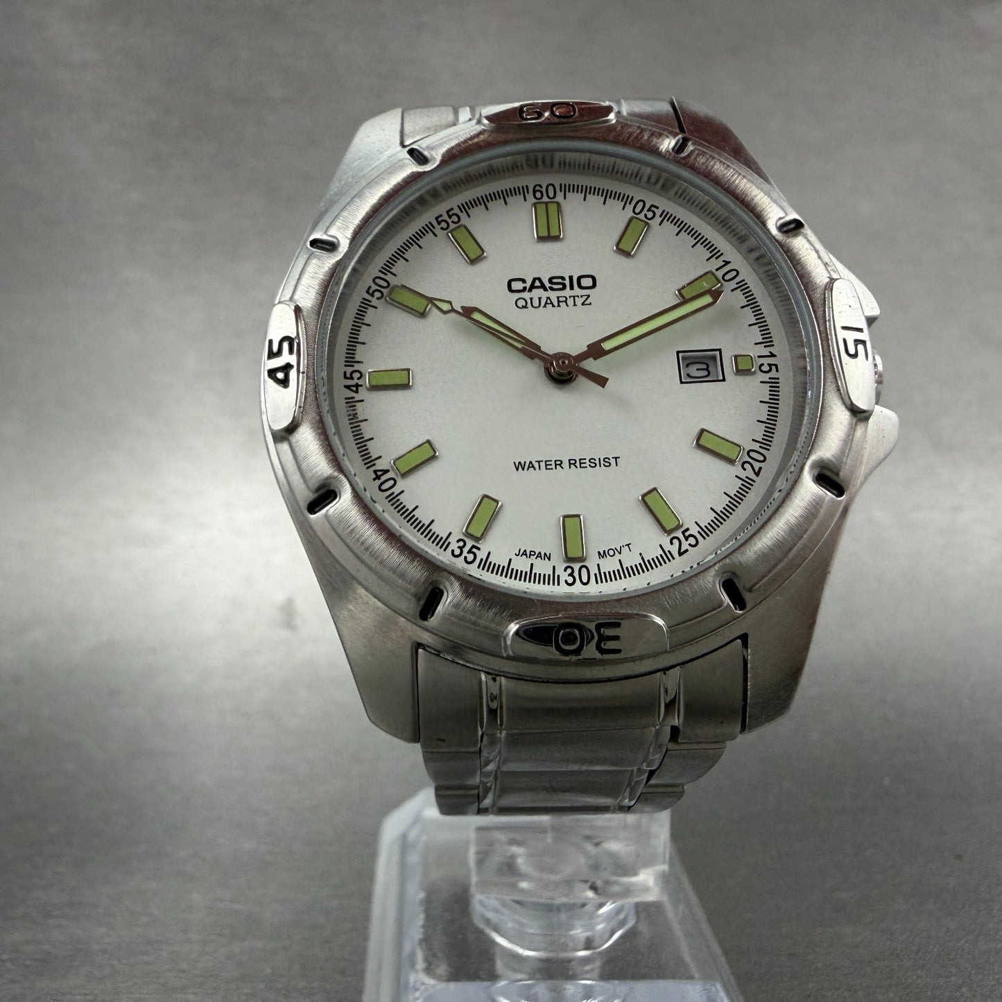 Casio Dive Watch Men 41mm White Dial Silver Tone Date Round MTP-1244 New Batt 7Q5