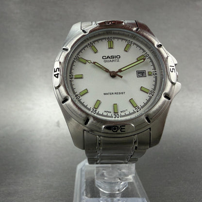 Casio Dive Watch Men 41mm White Dial Silver Tone Date Round MTP-1244 New Batt 7Q5