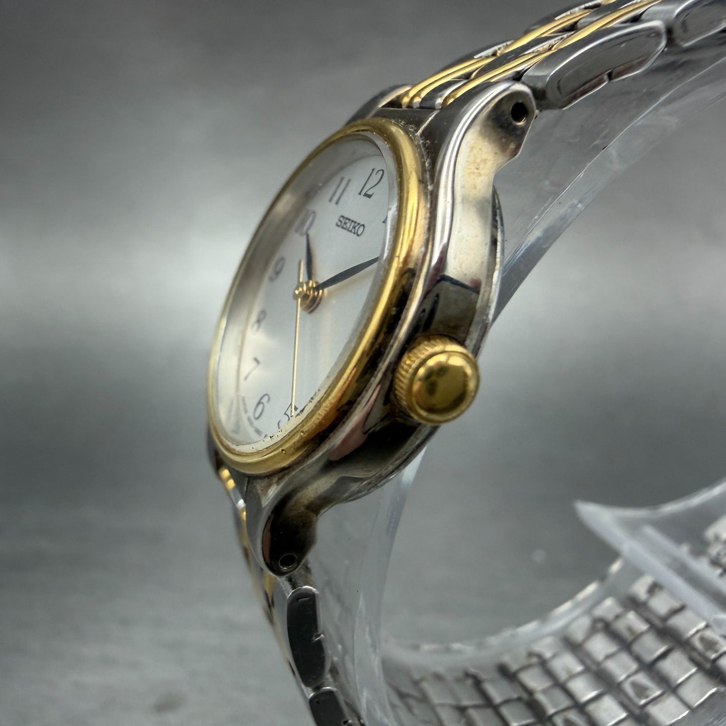 Seiko Watch Women 22mm Silver Dial Two Tone Round 4N21-0960 New Battery Vintage2