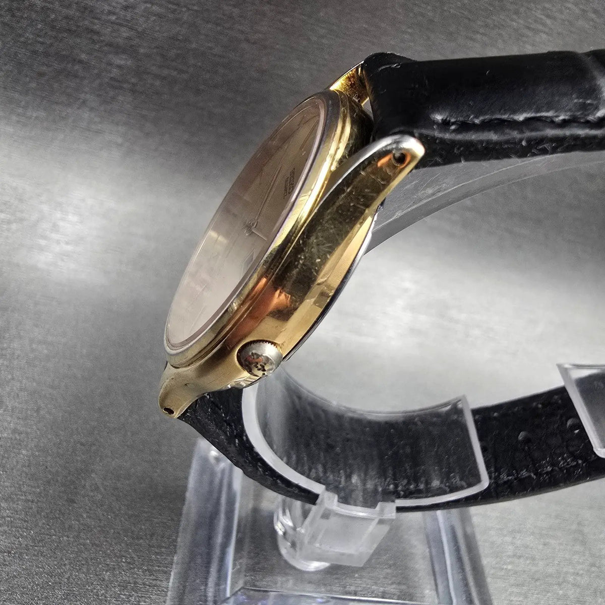 Seiko SQ Watch Men 33mm Gold Dial Gold Tone Daydate Round 5H23-7B09 New BatteryP2