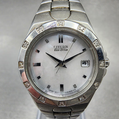 Citizen EcoDrive Watch Women 26mm MOP Dial Stainless Steel Date Diamonds Runs1
