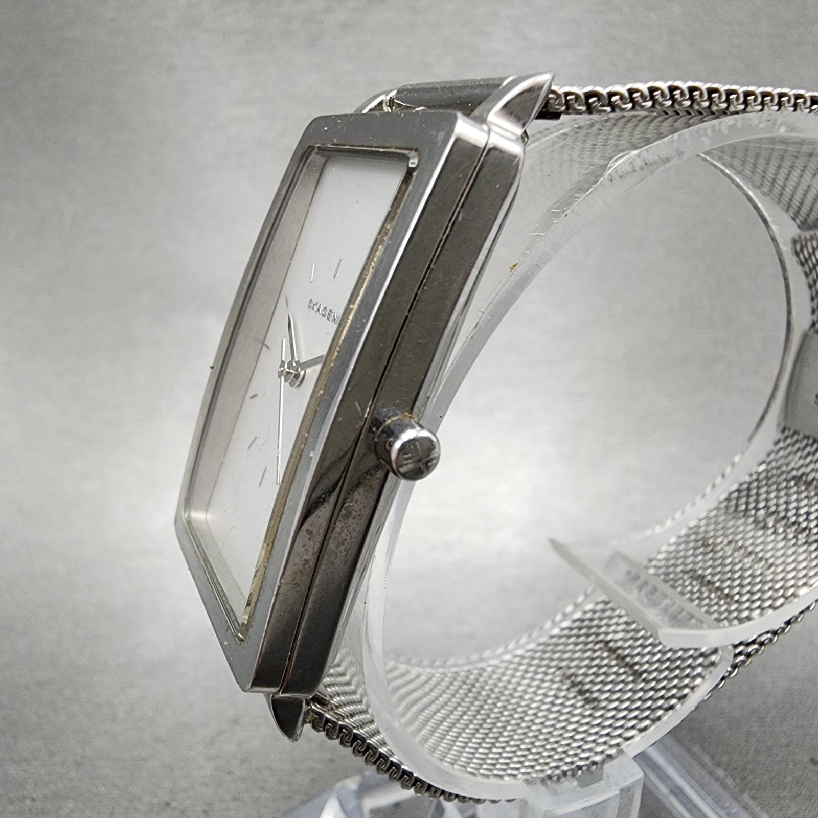 Skagen Hagen Tank Watch Women 22mm Silver Dial Silver Tone Rectangle New Batt2