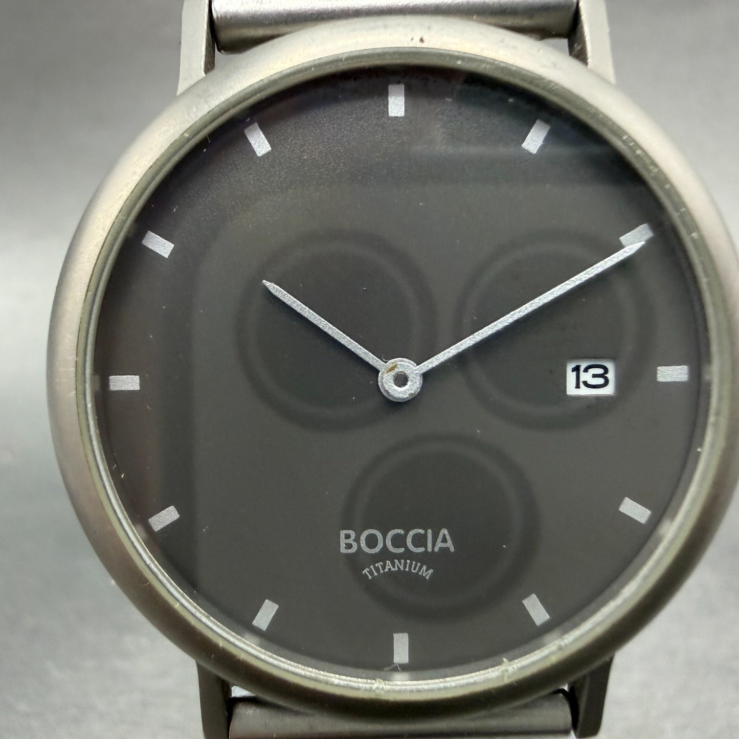 Boccia Titanium Watch Men 34mm Gray Dial Titanium Case Date Round New Battery1