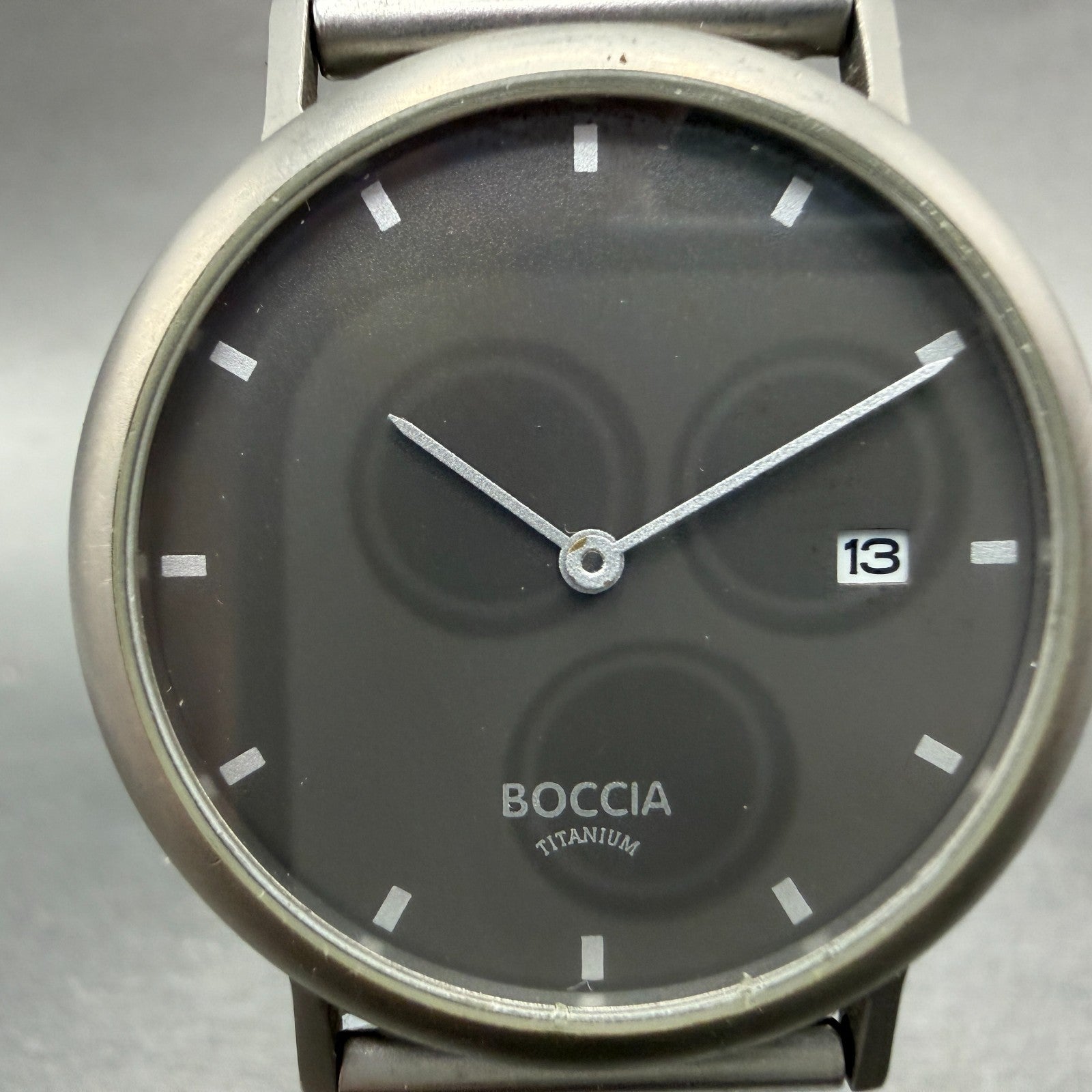 Boccia Titanium Watch Men 34mm Gray Dial Titanium Case Date Round New Battery1