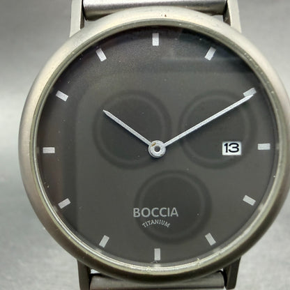 Boccia Titanium Watch Men 34mm Gray Dial Titanium Case Date Round New Battery1