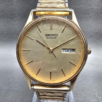 Seiko Watch Men 33mm Champagne Dial Gold Tone Daydate Round 6533-8019 New Batt0