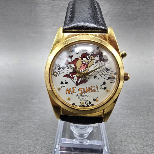 Armitron Tasmanian Devil Watch Men 32mm White Dial Gold Tone Musical New battery0