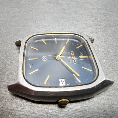 Seiko SQ Watch Men 32mm Blue Dial Steel Date Rectangle 8122-5039 PARTS
