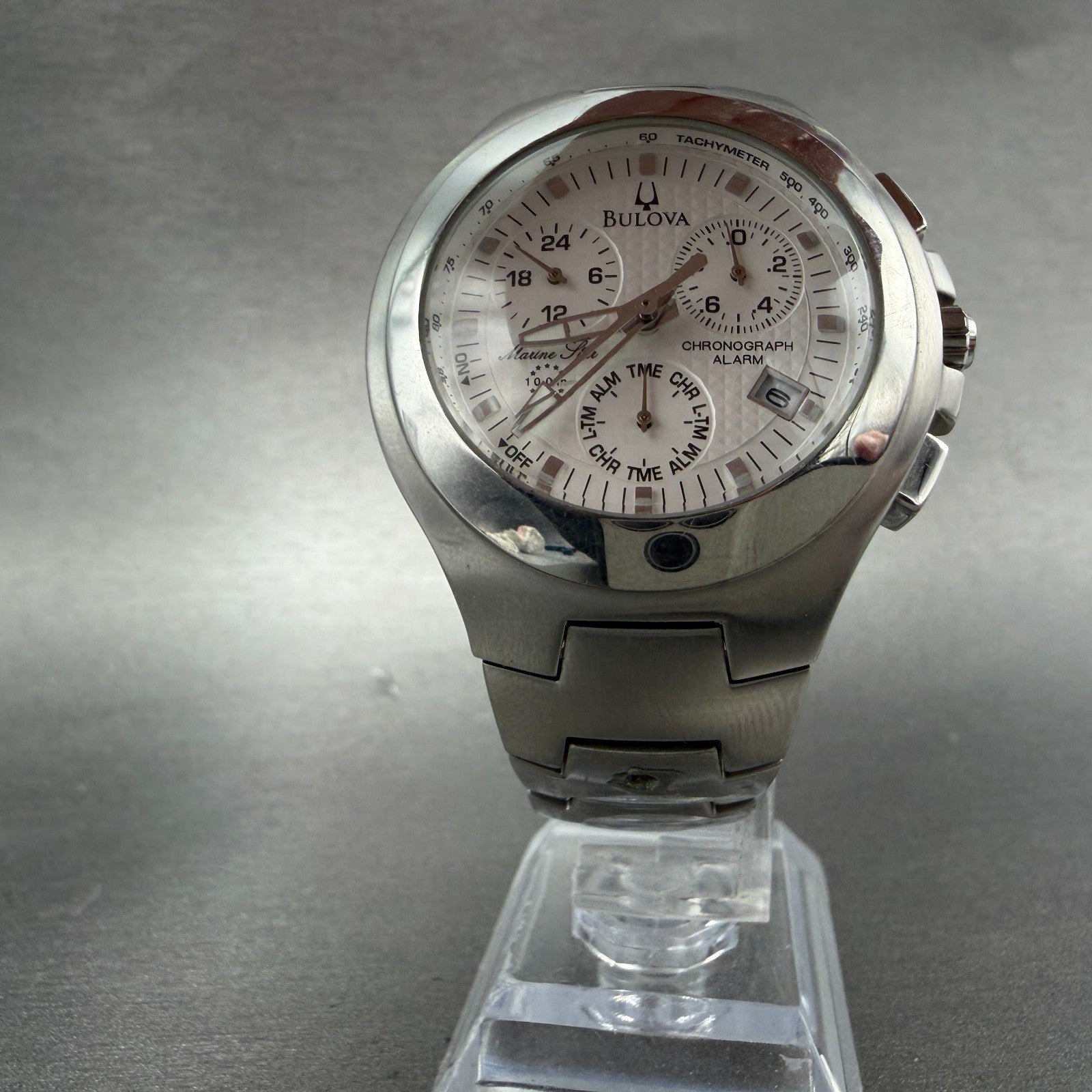 Bulova Marine Star Chrono Watch Men 47mm Silver Dial Silver Date 96B98 New Batt5