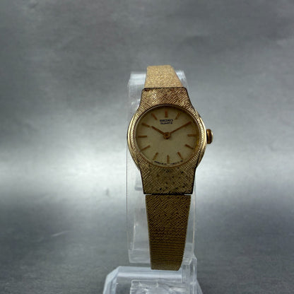 Seiko Watch Women 17mm Champagne DIla Gold Tone Round 2C20-0140 New Battery VTG5