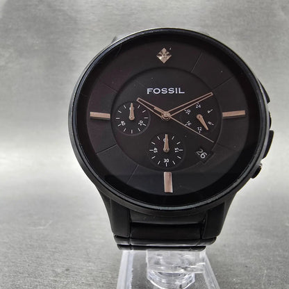 Fossil Chronograph Watch Men 43mm Black Dial Black Tone FS-4344 New Battery5