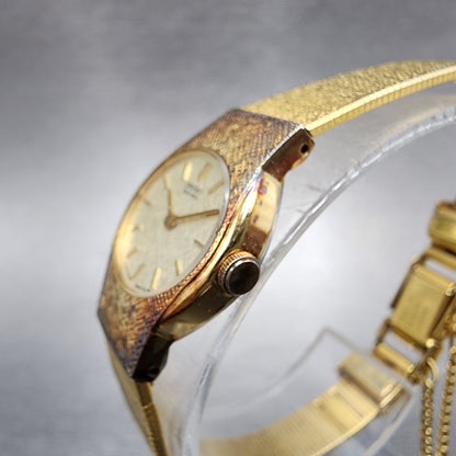 Seiko Watch Women 17mm Champange Dial Gold Tone Round 2C200149 New Battery4