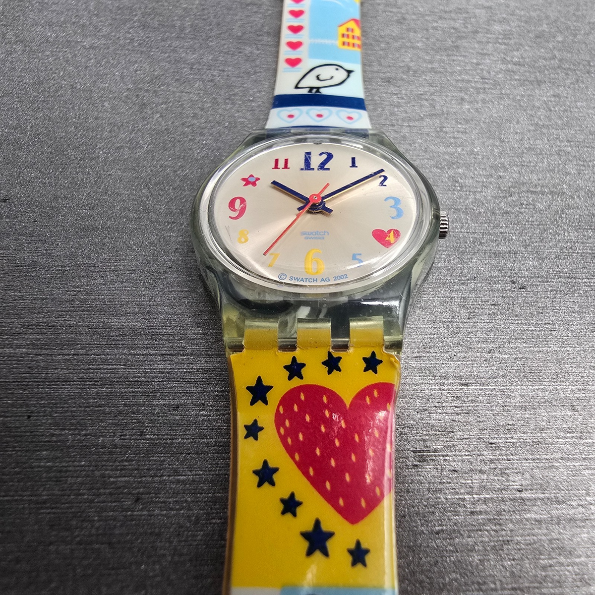 Swatch Kid's Patchwork Watch Women 25mm Silver Dial Clear Case LN141 New Battery6