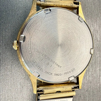 Seiko SQ Watch Men 34mm Gray Dial Gold Tone Daydate Round 5H23-7B09 New Battery10