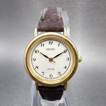 Seiko Avenue Watch Women 23mm White Dial Gold Tone Round 1F210C40 New Battery1