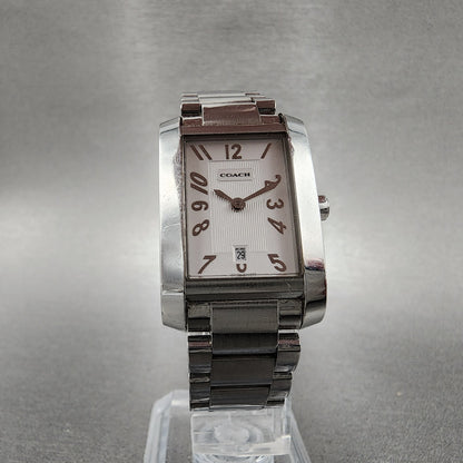 Coach Tank Watch Women 22mm White Dial Stainless Steel Date Rectangle New Batt7