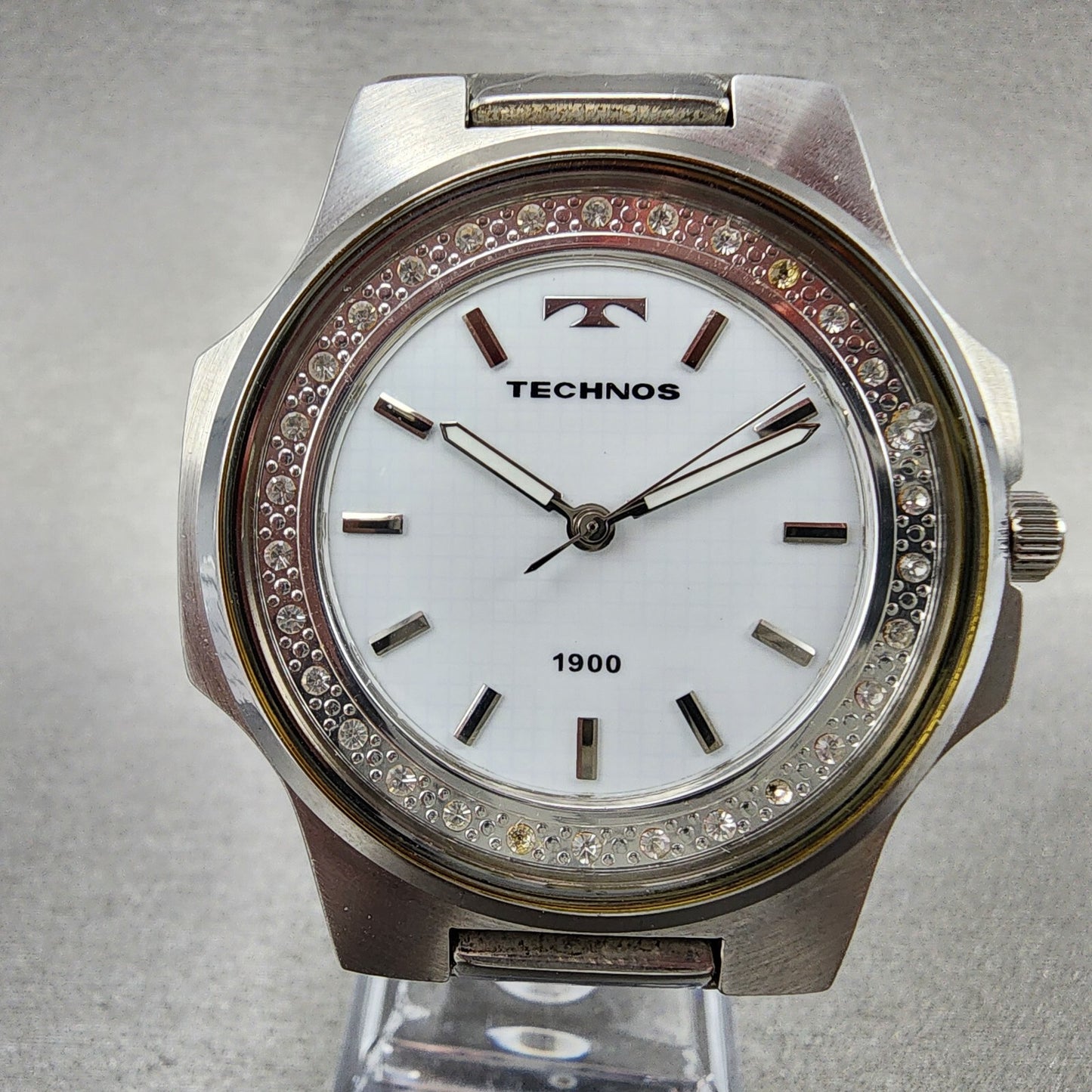 Technos 1900 Watch Men 41mm White Dial Steel Octagon T2591 New Battery