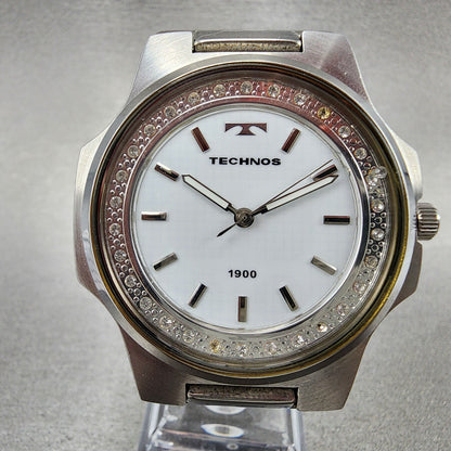 Technos 1900 Watch Men 41mm White Dial Steel Octagon T2591 New Battery