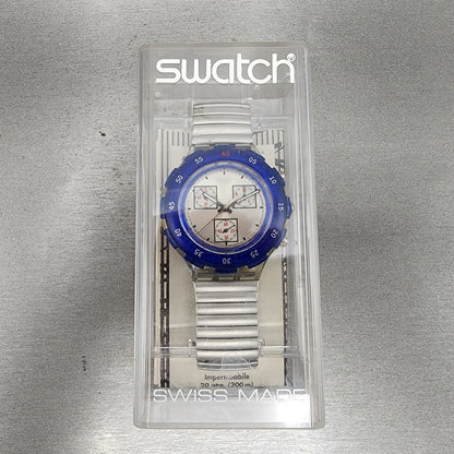 Swatch Aquachrono Watch Men 43mm Silver Dial Clear Case Round SBK117 READ!!!!