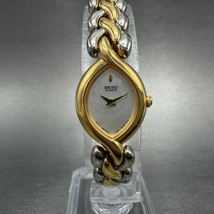 Seiko Watch Women 17mm Silver Dial Two Tone Oval Vintage 1N00-6C79 New Battery0
