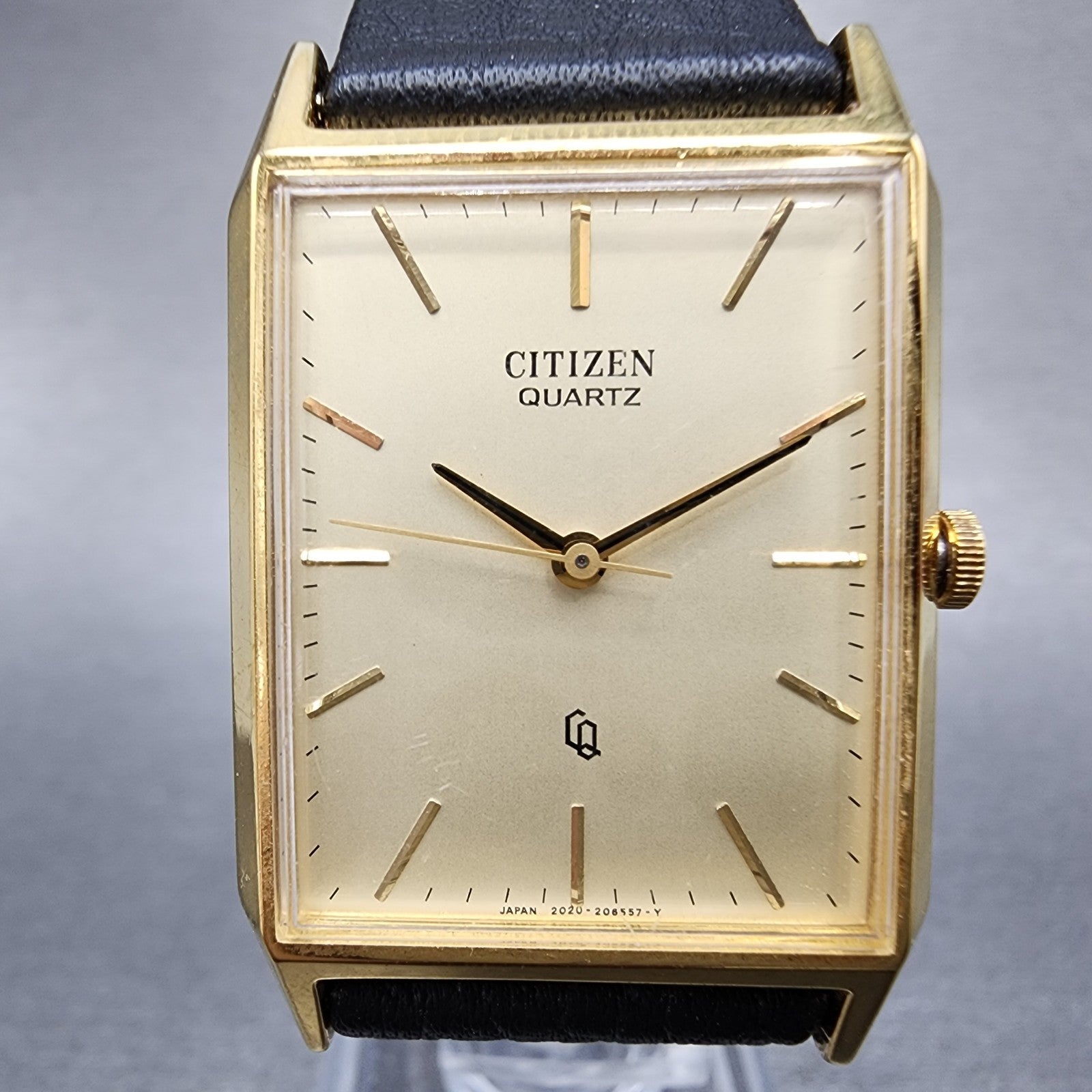 Citizen CQ Tank Watch Women Men 25mm Gold Dial Gold Tone Rectangle New Battery1