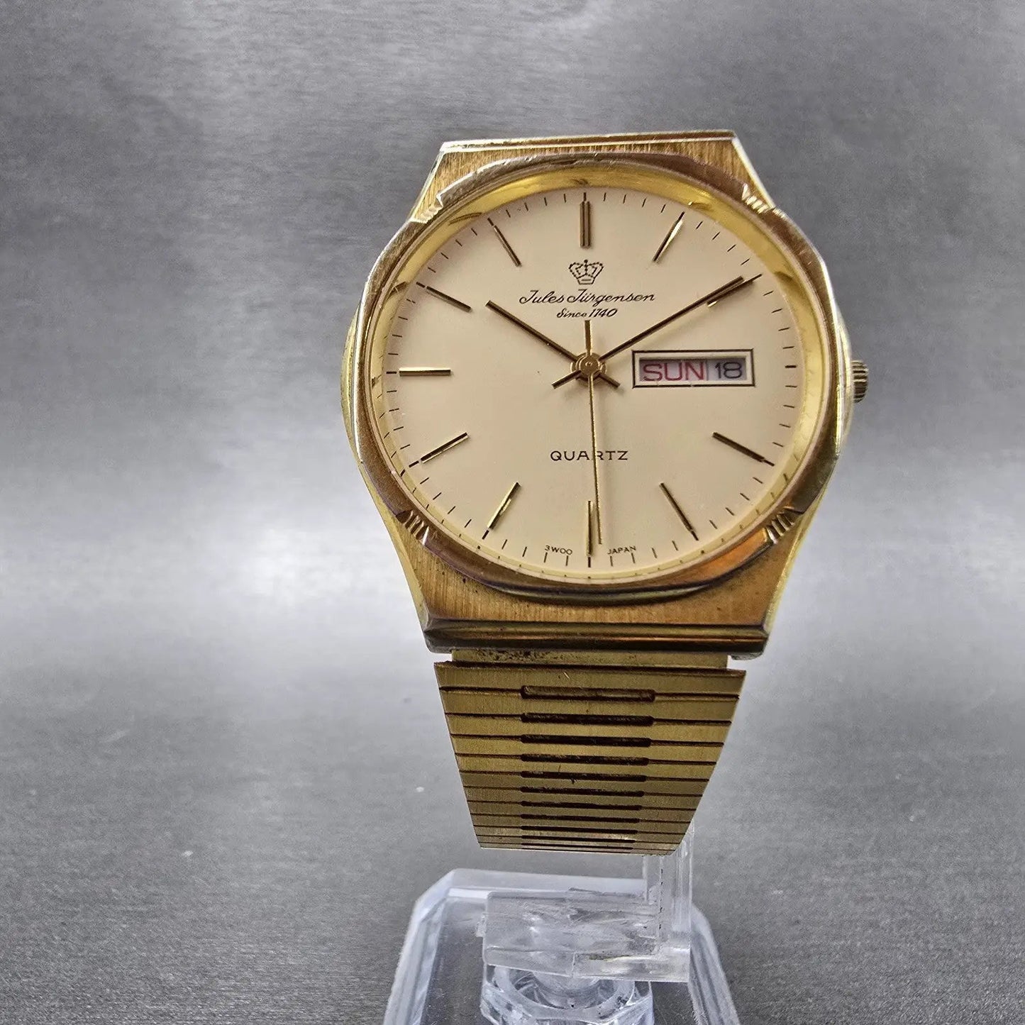 Jules Jurgensen Watch Men 34mm Cream Dial Gold Tone Daydate Round 4505 New Batt5