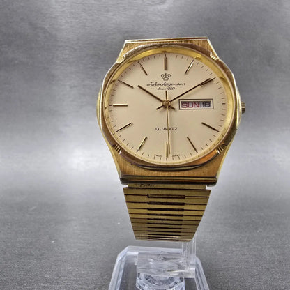 Jules Jurgensen Watch Men 34mm Cream Dial Gold Tone Daydate Round 4505 New Batt5