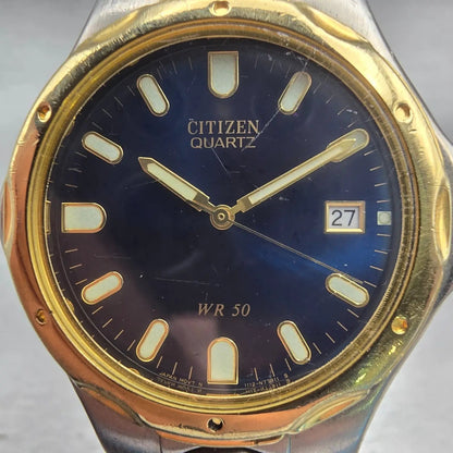 Citizen Watch Men 36mm Blue Dial Two Tone Date Round 1112-S68334 New Battery1