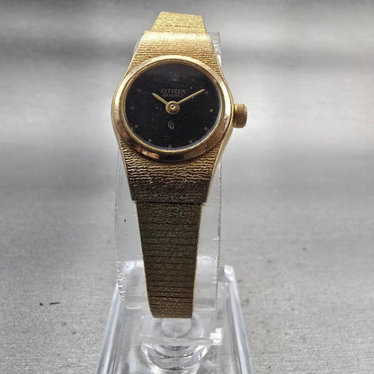 Citizen CQ Watch Women 17mm Black Dial Gold Tone Round 3220-890779 New Battery5