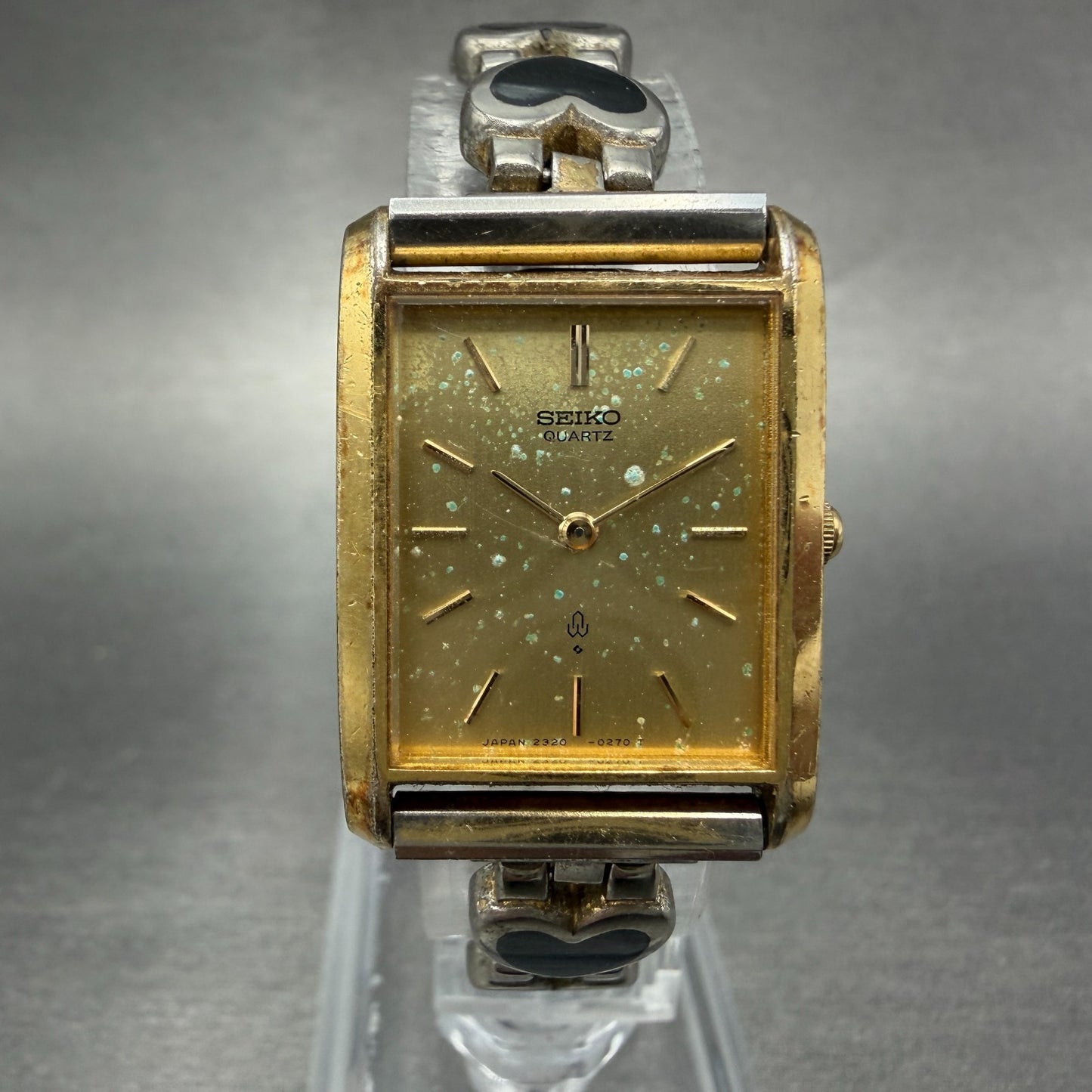 Seiko Tank Watch Women 21mm Champagne Dial Gold Tone 2320-5130 New Battery0