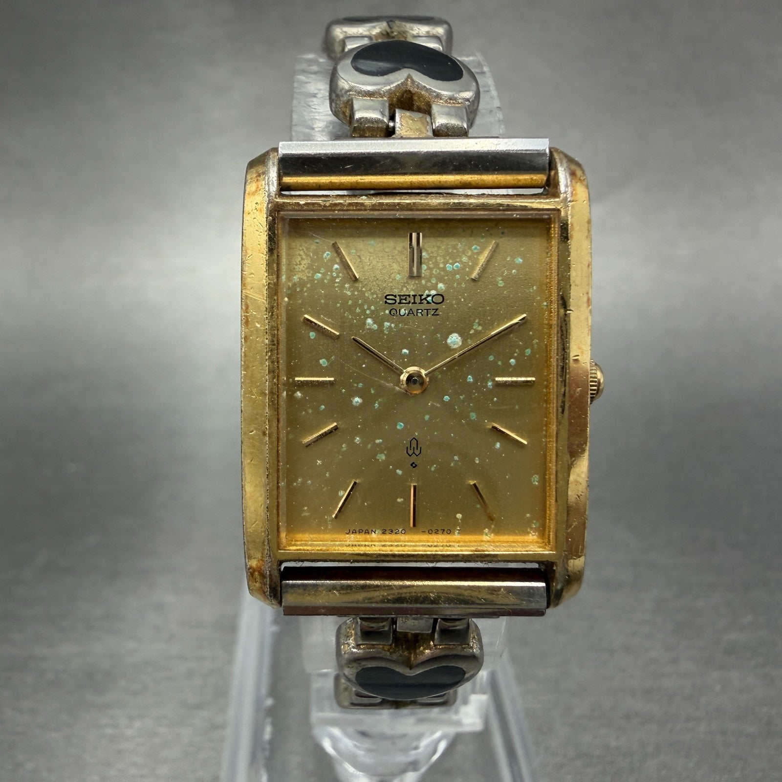 Seiko Tank Watch Women 21mm Champagne Dial Gold Tone 2320-5130 New Battery0