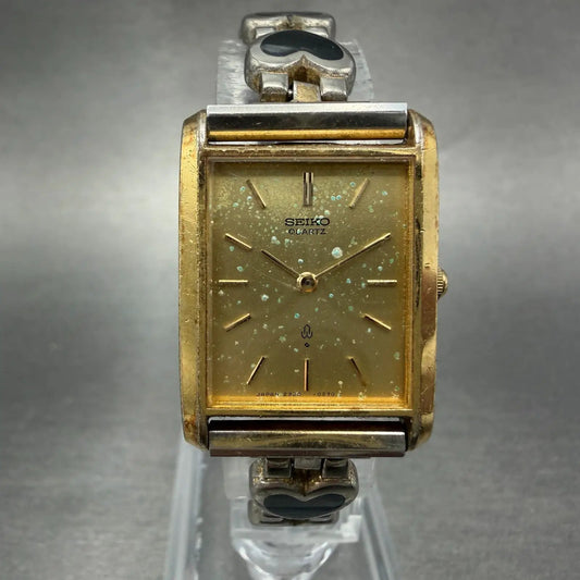 Seiko Tank Watch Women 21mm Champagne Dial Gold Tone 2320-5130 New Battery0