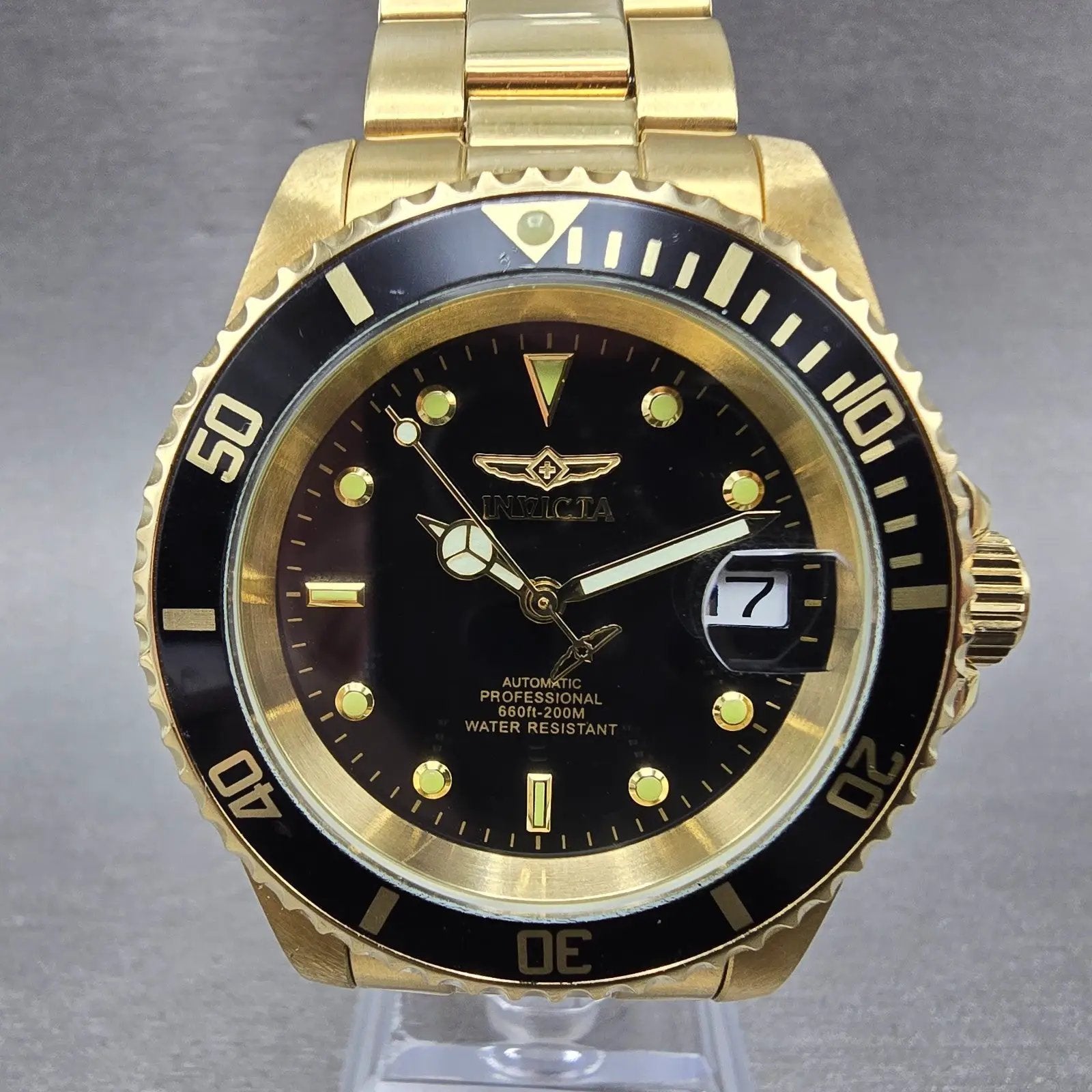 Invicta Pro Diver Watch Men 40mm Black Dial Gold Tone Date 89290B Automatic Runs0