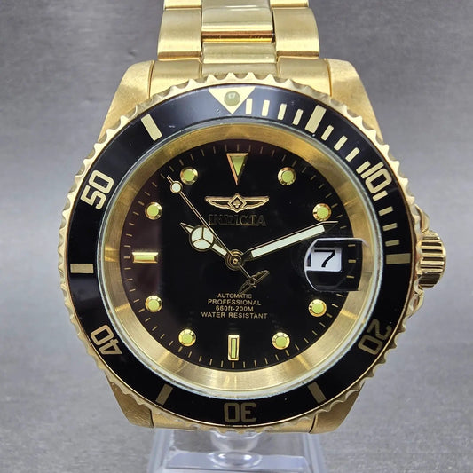 Invicta Pro Diver Watch Men 40mm Black Dial Gold Tone Date 89290B Automatic Runs0