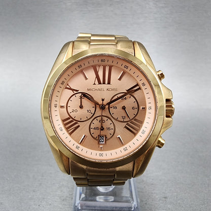Michael Kors Bradshaw Chronograph Watch Women 45mm Pink Dial Date New Battery0