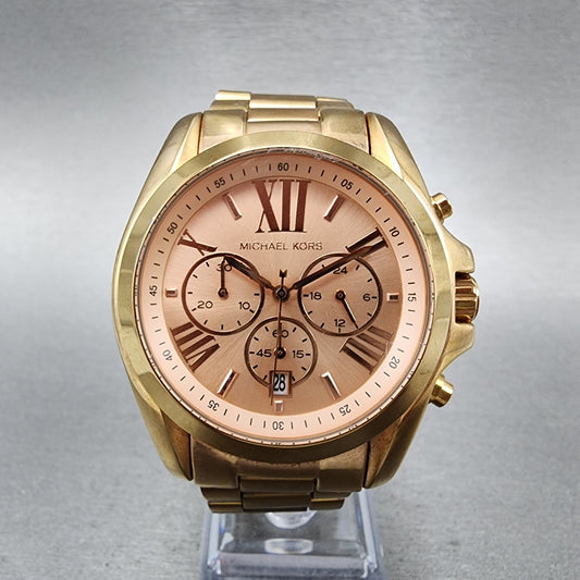 Michael Kors Bradshaw Chronograph Watch Women 45mm Pink Dial Date New Battery0