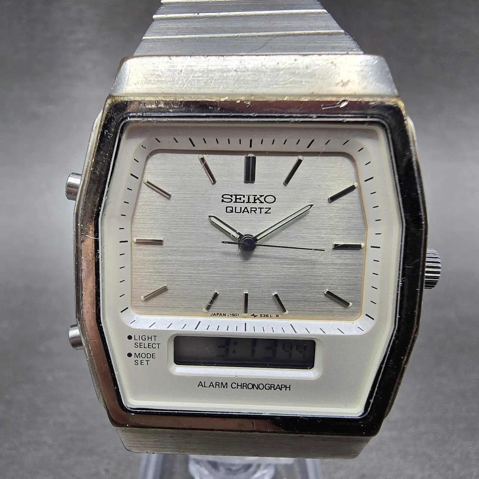 Seiko Analog Digital Watch Men 33mm Silver Dial Silver Tone H601-5400 NewBattery0