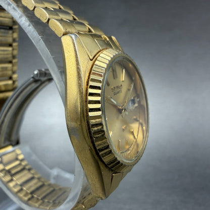 Seiko SQ Watch Women 24mm Champagne Dial Gold Tone Daydate 3e23-0a69 New Batt GJ3