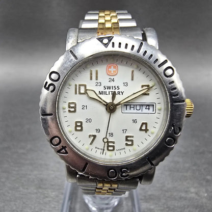 Wenger Swiss Military Watch Women 29mm White Dial Two Tone Daydate Round NewBatt0