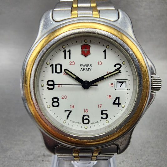 Victorinox Swiss Army Officer Watch Women 34mm White Dial Two Tone Date New Batt0