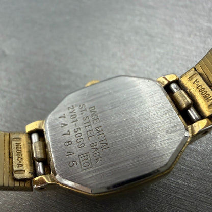 Seiko Watch Women 16mm Champagne Dial Gold Tone Octagon 2Y01-5059 New Battery KI9