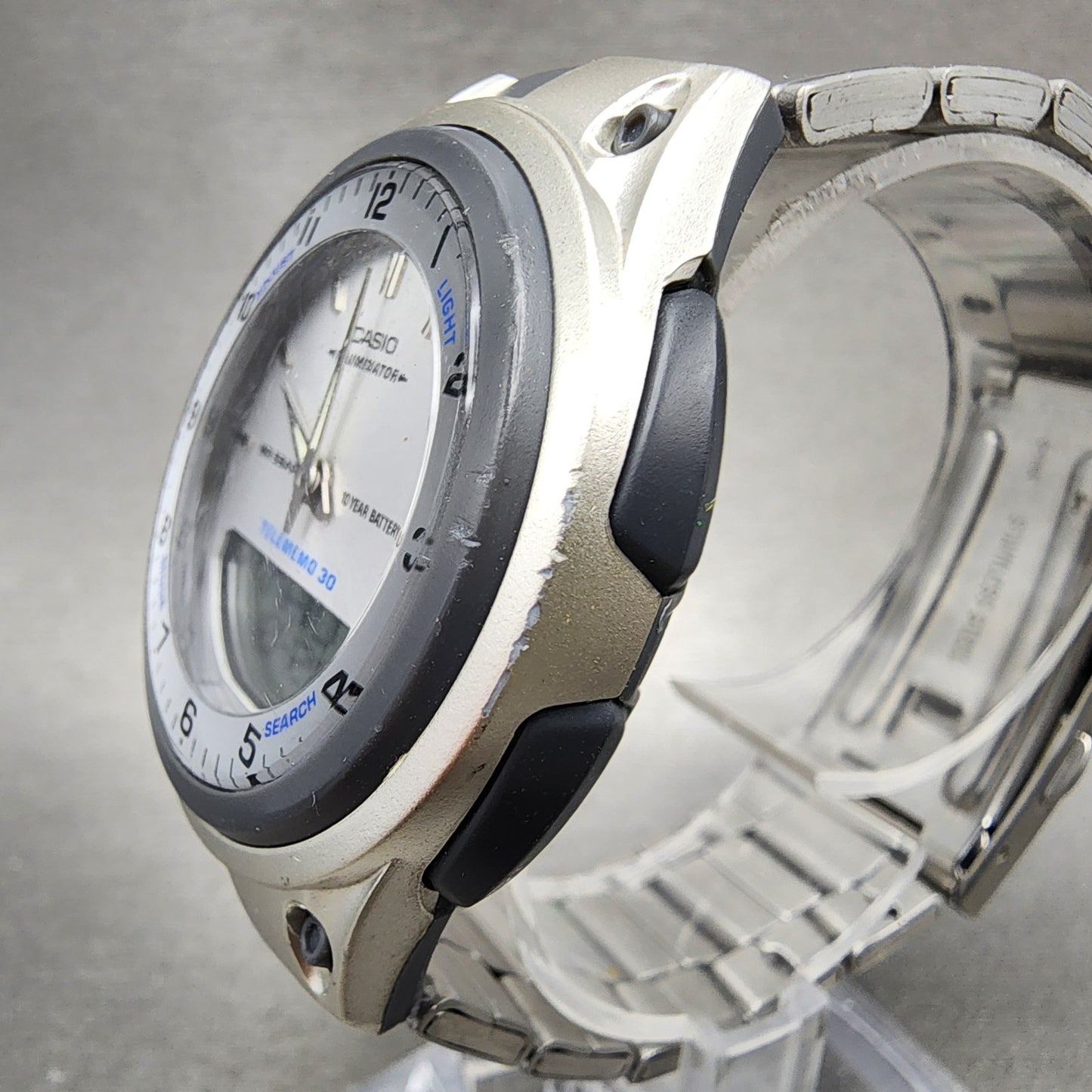 Casio Telememo 30 Watch Men 40mm Silver Dial Steel Analog Digital AW80 New Bat2