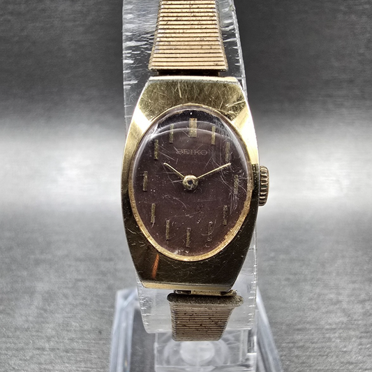 Seiko Watch Women 15mm Brown Dial Gold Tone Oval 11-7039 Manual Wind Vintage0