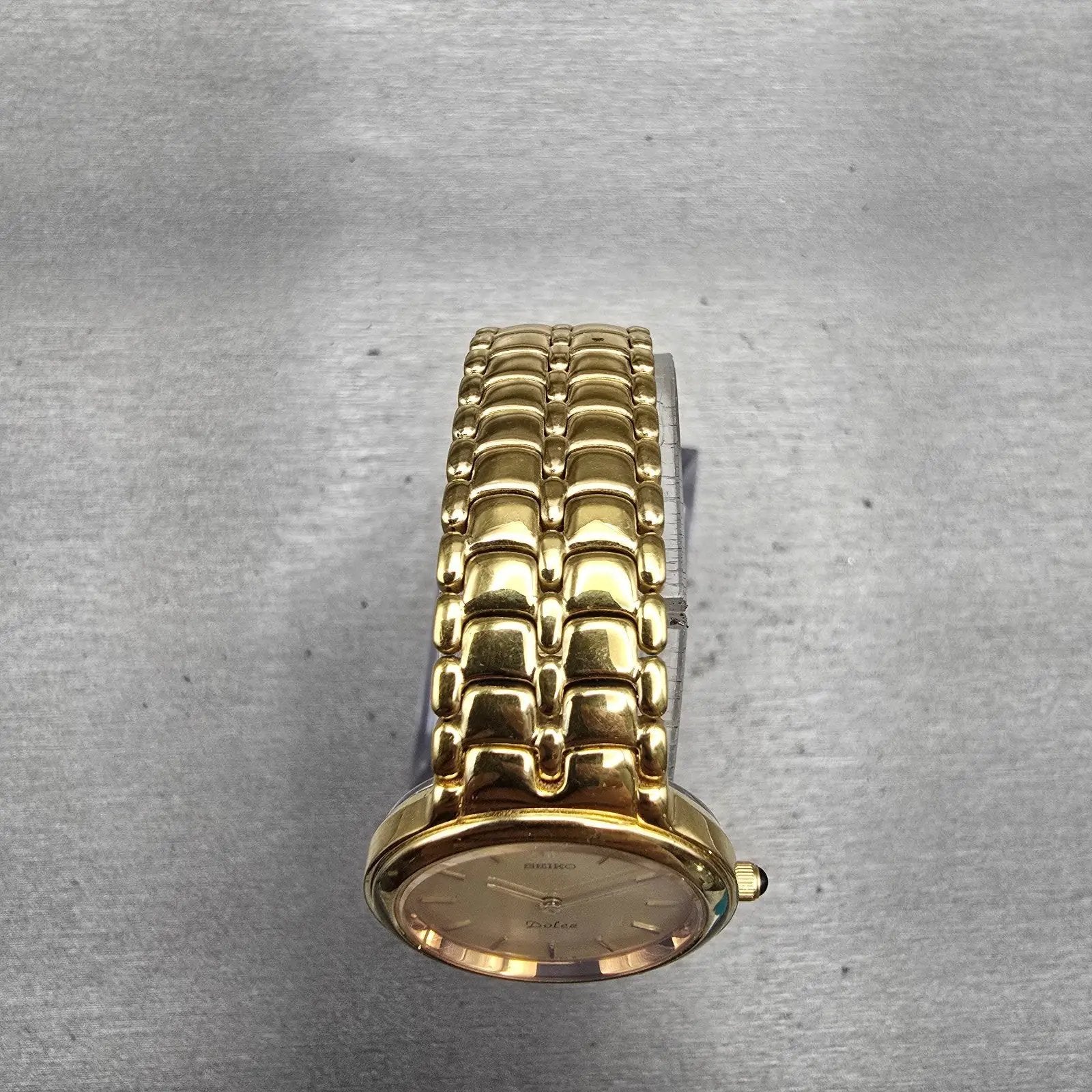 Seiko Dolce Watch Women 24mm Gold Dial Gold Tone Round 4N00-0770 New Battery VTG4