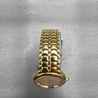 Seiko Dolce Watch Women 24mm Gold Dial Gold Tone Round 4N00-0770 New Battery VTG4