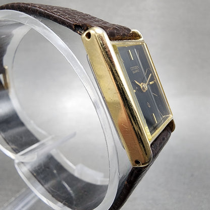 Citizen CQ Tank Watch Women 16mm Black Dial Gold Tone 3220945174 New Battery3