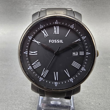 Fossil Watch Men 42mm Black Dial Black Tone Date Round BQ1013 New Battery0
