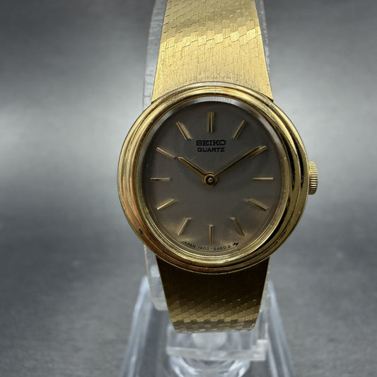 Seiko Watch Women 19mm Silver Dial Gold Tone Round 1400-8099 New Battery0