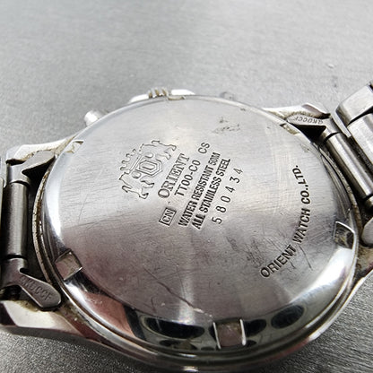 Orient Chronograph Watch Men 38mm White Dial Silver Tone Round New Battery9