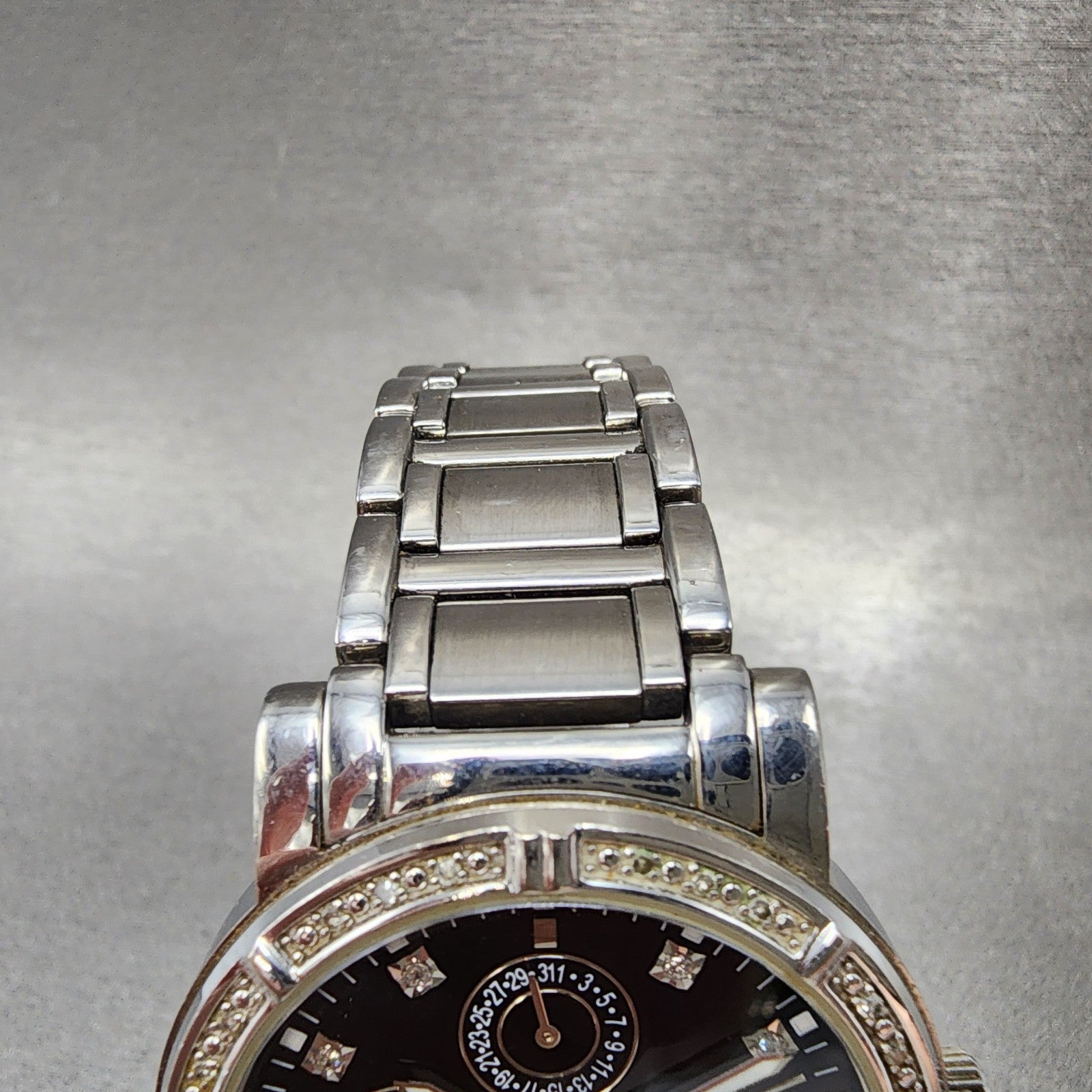 Bulova Watch Men 39mm Black Dial Silver Tone Daydate Round Diamonds 96E04 NewBat4